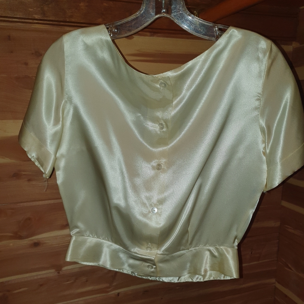 Vintage 40s Elegant Cream Satin Women's Top - Picture 2 of 3
